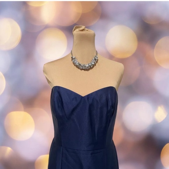 ALFRED SUNG Midnight Blue Strapless Satin Gown D759 Sz 12 From Nordstroms $250 - Picture 3 of 12